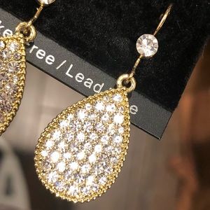 Gold Pavé Crystal Teardrop Hook Earrings